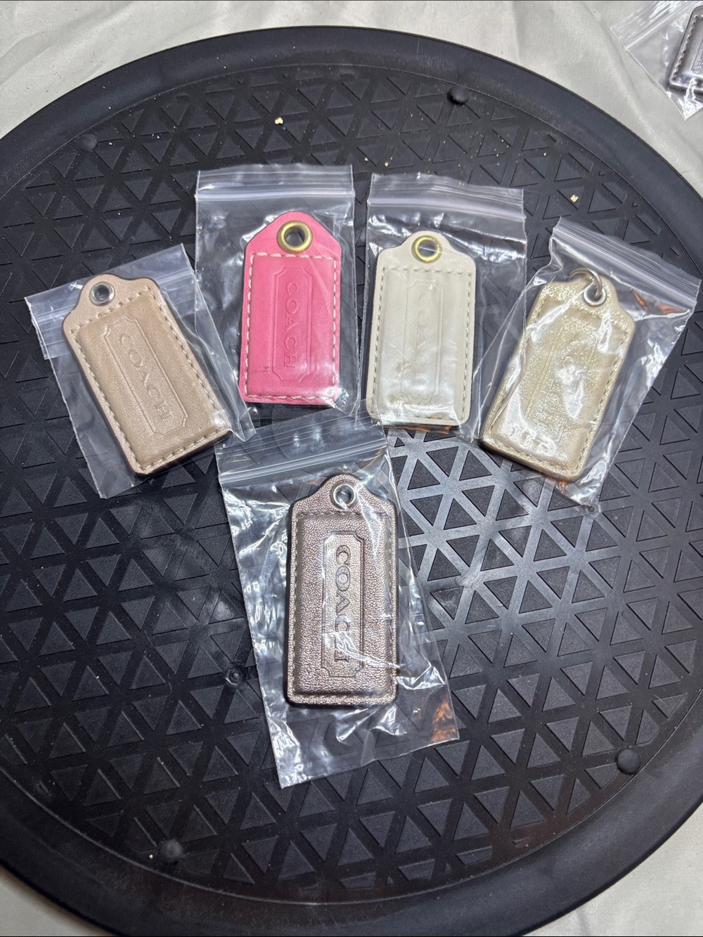 COACH Leather Phone Charm Key Tag - Pink, Gold, Cream, Tan, Silver Options